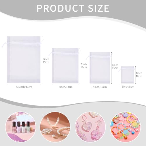 Image of 50PCS White Organza Bags 3x4, Small Mesh Gift Bags Drawstring Mini Sheer Pouches Cute Goodie Baggies for Jewelry Candy Treats Sachet Graduation Wedding Birthday Party Favors Gifts Wrapping