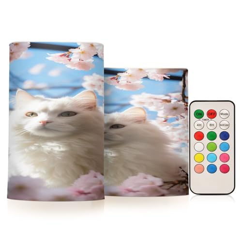 ALAZA Cat (77) Flickering Flameless Candles Battery Operated with Remote Timer,Tea Light Candles LED Pillar Votive Candles Set of 2 for Outdoor Indoor Decorations