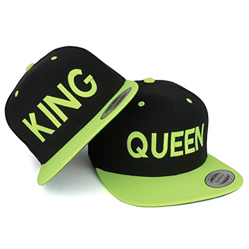 Image of Trendy Apparel Shop King and Queen Embroidered Flat Bill 2-Tone Ball Cap
