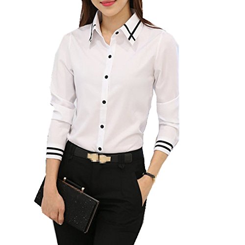 Taiduosheng Womens Basic Long Sleeve Slim Button Down Collared Shirts OL work shirts M,White