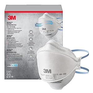3M Aura Particulate N95 Respirator 9205+, Flat Fold Lightweight Design, Non-Valved, 20 Count (Pack of 1)