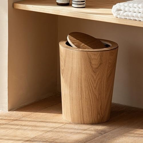 Bote de basura de madera vintage con tapa abatible para dormitorio 7