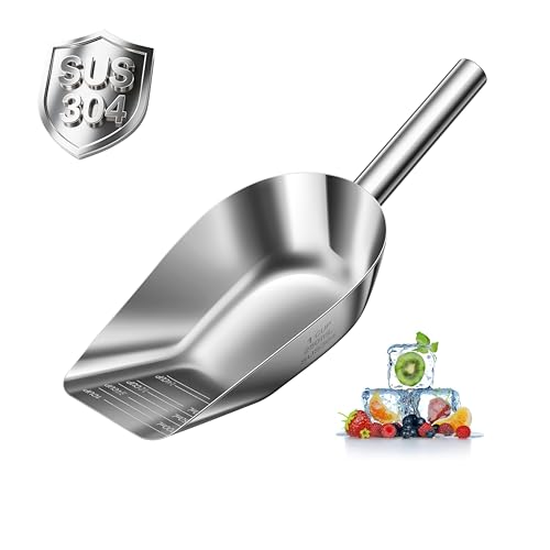 Metal Ice-Scoop Freezer-Machine Bucket - 304 stainless steel food grade material | 8 Oz capacidad | With precise measurement scale lines