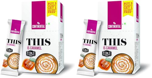 Image of Continental THIS Caramel Instant Coffee Powder | 132g (6 Sachets, 22g per each) | 3In1 Instant Premix Flavoured Coffe | Smooth Flavour and Rich Taste | Just Add Hot Water | Cafe Like Cofee (Pack of 2)