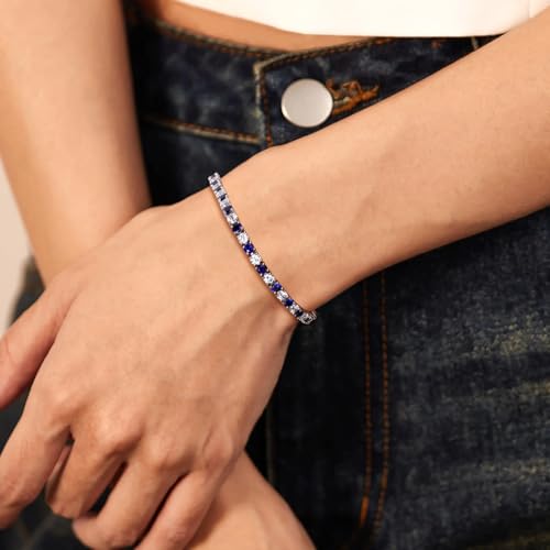 Birthstone Tennis Bracelets Sterling Silver 3.5mm 5a Cubic Zirconia Amethyst, Aquamarine, Emerald, Ruby, Peridot or Blue Sapphire Tennis Bracelet for Women with Toggle Clasp, 7.25"4