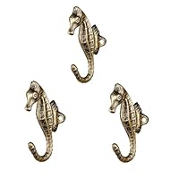 TentHome Cast Iron Seahorse Single Hook Shabby Chic Vintage Wall Mounted Hooks for Coats,Bags,Hats,Towels,Curtain Rod,Scarf (Antique Gold_3pcs)