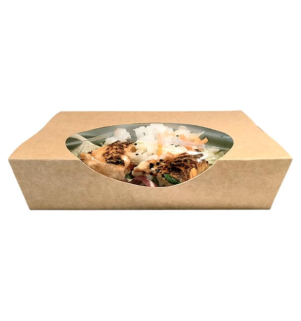 Monouso | 250 Cajas de Cartón Con Ventana, 750ml, Cajas para Pastelería, Panadería, Resistentes a Grasas, Catering y Take Away, Transporte Seguro