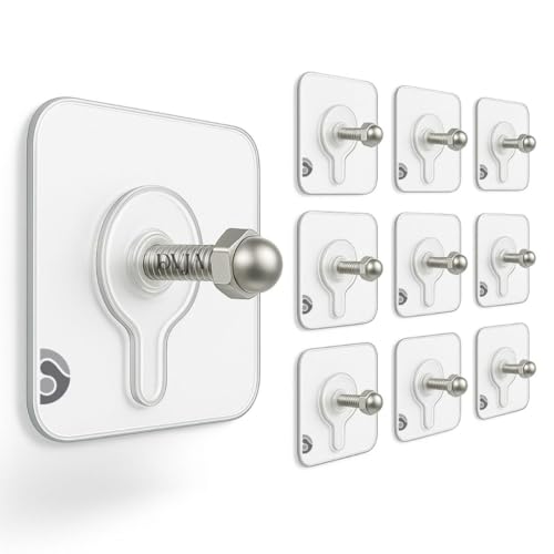 Image of (10 Pcs Self Adhesive Screw Hooks for Hanging | Heavy Duty Adhesive Wall Hooks for Wall Heavy Items | Sticker Screw Wall Hook Without Drilling, Nail Free Wall Hooks for Clothes Towels & Home