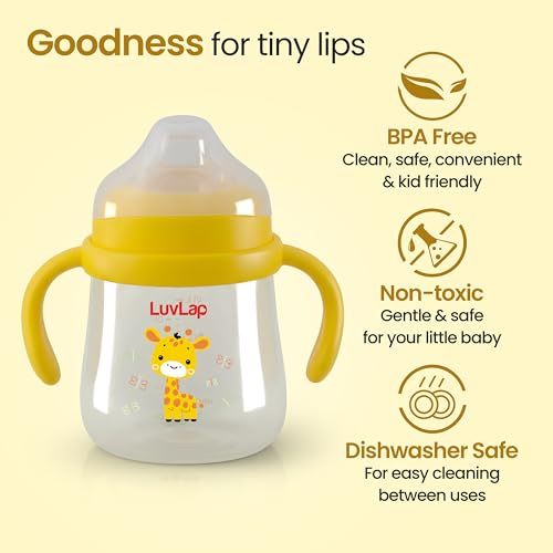Image of LuvLap Star Anti Spill Spout Sipper for Kids with Twin Handles, 270 ml, Sippy Cups with Soft Silicone Spout and Weighted Straw, Water Bottle for Kids, Non-Toxic & BPA Free (Yellow)