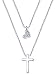 Produktbild Yumilok 925 Sterling Silber Zirkonia Herz Kreuz Anhänger Halskette Verstellbare Kette mit Anhänger Doppel Kettchen für Damen Mädchen