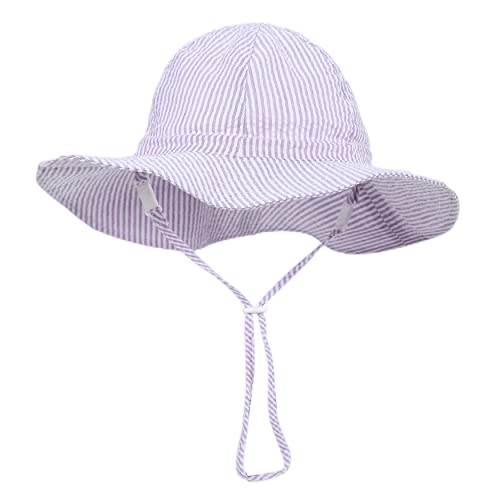Dasmini Baby&Toddler Stripe Wide Brim Sun Hats Upf 50+ Sun Protection Beach Bucket Cap Cute Adjustable Hat (Purple Stripe, 6-24M) #TOP1