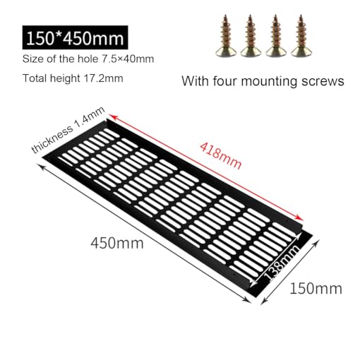 Grille de ventilation alu 150x450 mm rectangulaire avec 4 vis pour mur et placard - 3