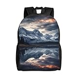 NBCCDVSH Mochila de viaje con silueta de cielo nocturno para mujeres y hombres, mochila impermeable para laptop de 15.6 pulgadas, mochila de trabajo y negocios, Reflejo de nubes y montañas, Talla