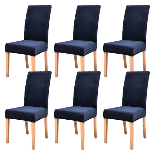 Fundas elásticas de terciopelo azul marino para sillas de comedor, fundas para banquetes, cocina, decoración del hogar, paquete de 6 fundas de asiento para una elegante protección del comedor