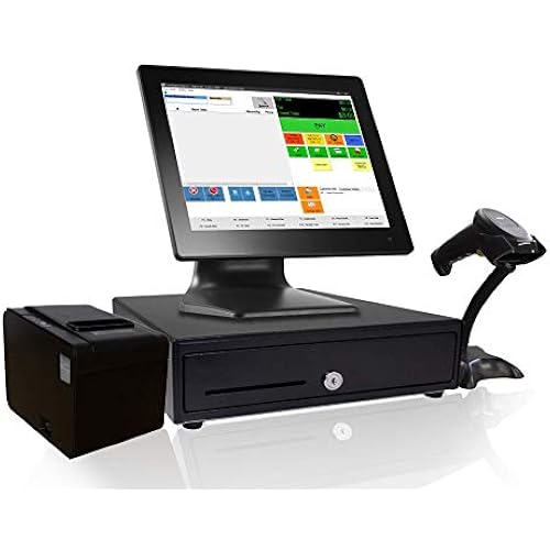 Retail Point of Sale System - Includes Touchscreen PC, POS Software (CRE), Receipt Printer, Barcode Scanner, Cash Register Drawer, and LCD Customer Display