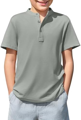 Haloumoning Boys Short Sleeve Henley Shirt Kids Summer T-Shirts