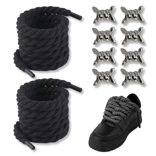 ZORVYN 8 PCS Cordones Redondos de Algodón Resistentes con Decoraciones Plateadas, Repuesto para Air Force 1 (8mm x 140cm)