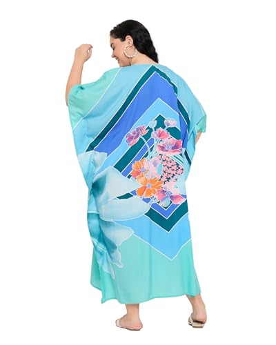 Image of Gypsie Blu Women Plus Size Kaftan Dress Beach Cover Up Maxi Dresses for Women, V-Neck Kimono Sleeve 1X-3X