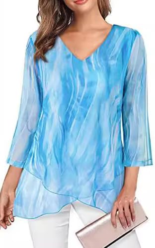 SHEKINI Damen V-Ausschnitt Leichte Mesh Tuniken Hemd...