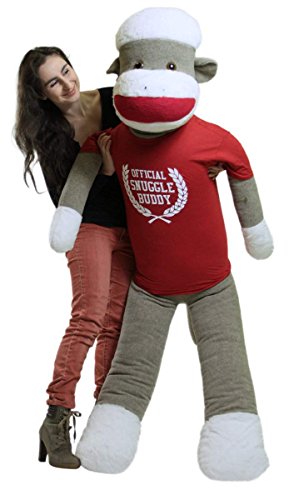 American Made Giant Plush Sock Monkey 5 Feet Tall Soft, Wears Removable Tshirt Official Snuggle Buddy #TOP4
