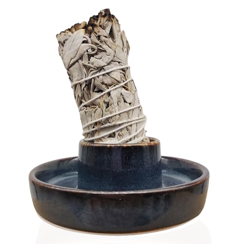 Dorephine Sage Holder Sage Holder for Burning Ceramic Smudge Bowl with Ash Catcher for Meditation Space(Sage Not Included) (Blue)