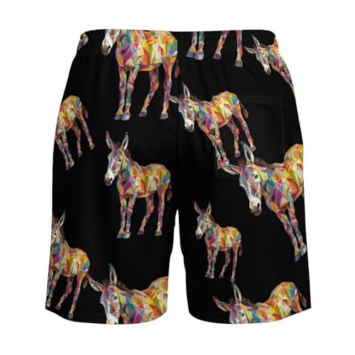 Donkey Geometric Graphic Animal Art Beach Shorts for Men Swim Trunks Quick Dry Swim Shorts with Compression Liner Pocket4
