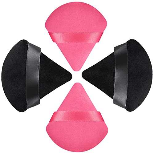 HEYMKGO Triangle Velvet Face Makeup Puffs, 4 Pcs Reusable Wet Dry Dual-Use Setting Powder Puffs for Pressed Powder & Mini Under Eye Facial Make Up
