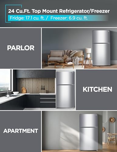 Image of BLACK+DECKER 24 Cu. Ft. Top Mount Refrigerator with Ice Maker, 2-Door Refrigerator with Top Freezer, Freezer with Icemaker and Adjustable Temperature Control, BR2400JIMS, Stainless Look