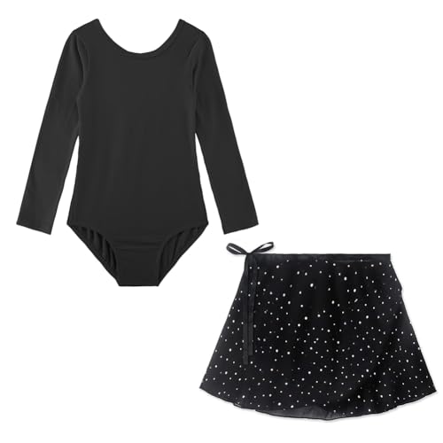 Image of EQSJIU Ballet Leotards for Girls with Removable Skirt Combo Tie Ruffle Sleeve Outfit