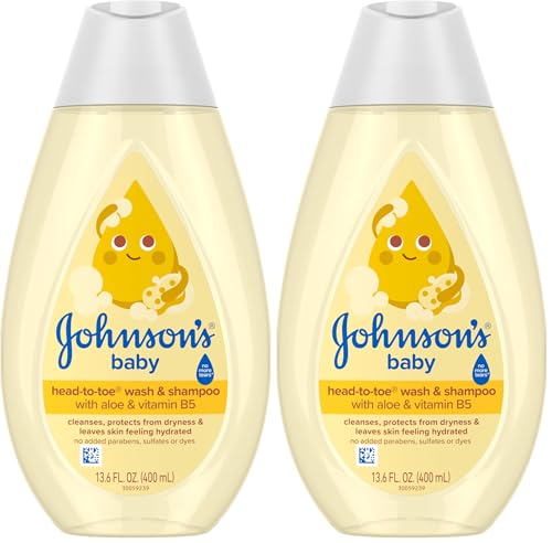 Image of Johnson's Baby Head-To-Toe Baby Wash & Shampoo Aloe & Vitamin B5 2in1 Bath Wash Gently Cleanses Newborn's Delicate Skin & Hair/Hypoallergenic/No Added Parabens/Dyes & Sulfates 13.6 fl. Oz (Pack of 2)