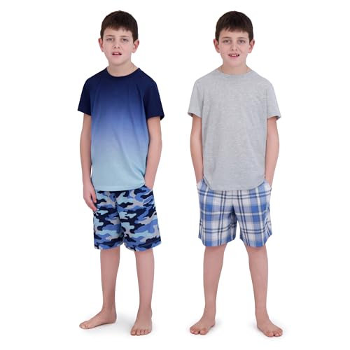 Image of US Angels Pajamas Set for Boys, 4-Piece Set, Short Sleeve Shirt with Pajama Shorts