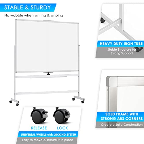 Image of Maxtek Rolling Whiteboard 60 x 48 in, Large Double-Sided Magnetic Standing