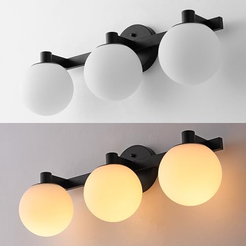 JONATHAN Y 24" Black/White Modern Globe LED Vanity Wall Sconce Light, White Frosted Glass Shade, Mid-Century Art Deco Wall Lamp for Bathroom, Kitchen, Hallway (JYL3542B) by JONATHAN Y - Used condition - Image 7