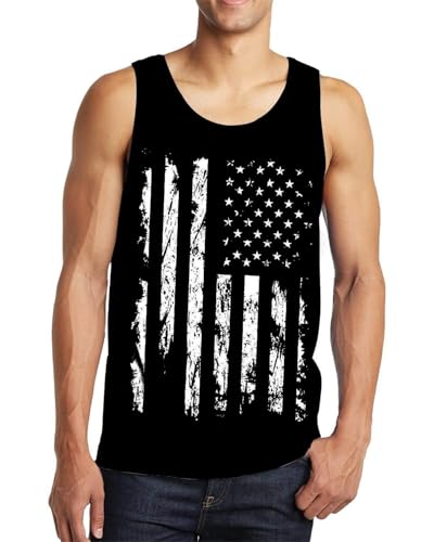 Mens Tank Tops 4th of July American Flag Athletic Sleeveless T-Shirt Tops Slim Fit Workout Gym Tees Black M