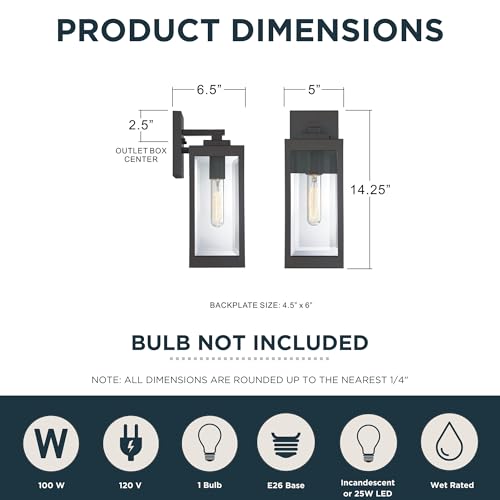 Image of Quoizel Westover 14 inch Outdoor Wall Lantern, Western Bronze | 1-Light, Clear Beveled Glass, E26 Base, ETL Wet Rated