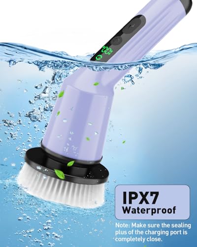 Image of Electric Spin Scrubber for Cleaning Bathroom, Shower Scrubber Rotary Floor Brushes with IPX7 Waterproof & 2 Speed, 3 Brush Heads, Bathroom Cleaning Supplies for Shower Tub Tile Toilet Purple