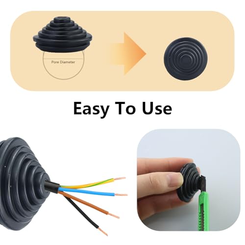 66 Stück Kabeldurchführung Wasserdicht Kabeltüllen Gummitüllen für Kabel 10 mm/20 mm/25 mm/30 mm Gummi Tower, für Kabel, Draht, Stecker, Elektrogeräte (Schwarz)