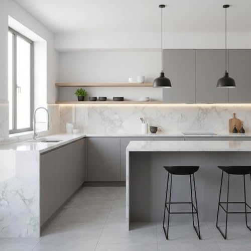Papel pintado de mármol brillante ROSEROSA PGS408 autoadhesivo para encimeras de cocina 6