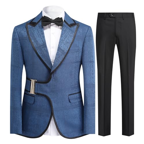 YFFUSHI Men's Slim 2 Piece Solid Color Bump Collar Double Split for Men's Business Wedding Blazer & Pants Set