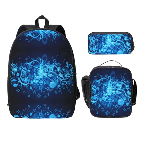 Sac à dos notes de musique bleues 3 pièces avec boîte repas et trousse