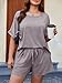 Tankaneo Schlafanzug Damen Kurz große Größe Rundhals Pyjama Set Sommer Zweiteiler Nachtwäsche in Übergröße für Damen lässiges Loungewear-Set Graubraun 4XL
