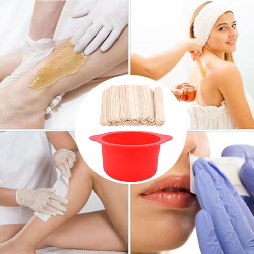 Image of Silicone Wax pot Liner, Silicone Wax Bowl Warmer liner, Non-Stick Melt Pot Replacement, Reusable Melt Liner with 50 Pcs Waxing Sticks Body Hair Removal 14 oz Red