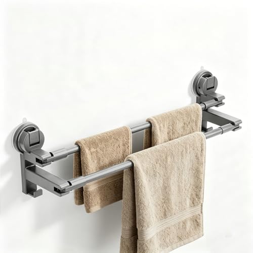 GAESHOW Porte-serviettes double sans perçage avec ventouse - Porte-serviettes mural avec 2...