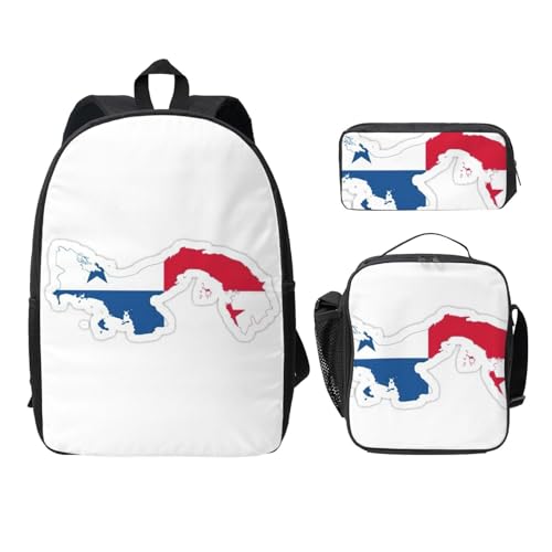 Sac à dos Panama 3 pièces noir cartable scolaire avec trousse et sac repas isotherme