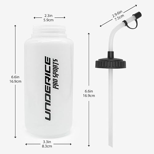UICE Hockey Water Bottle with Long Straw 2-Pack & 1 Liter (34 Oz) BPA-Free Sports Water Bottles Easy Squeeze Bottle Lid with Extra Cap for Football Lacrosse Boxing Helmet Sports - Thumbnail 2