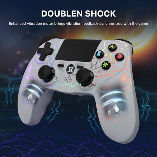 Image of Kujian Wireless Controller for PS4 with RGB, Gaming Remote for PS4 with1000mAh Battery /Dual Shock /6-Axis Gyro /3.5mm Audio Jack /Speaker, Gaming Controller for Playstation 4 /PS3(White)