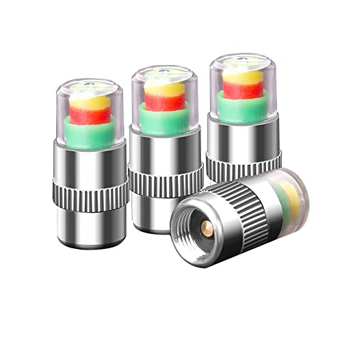 Aiqeer 4 Pcs Car Tire Tyre Pressure Monitor Valve Stem Cap, Warning Safety 3 Color Sensor Indicator, Tyre Valve Dust Cover Air Valve Cap