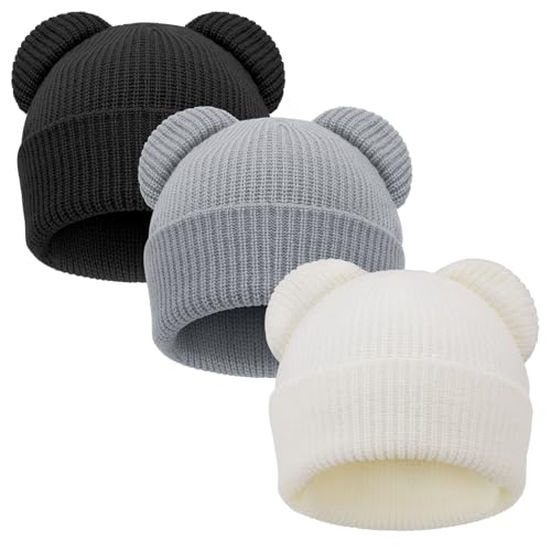 Baby Beanies Toddler Winter Hats with Bear Ears Soft Infant Knit Hat Warm Skull Cap for Baby Boys Girls 0-24 Months