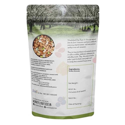 Image of Wonderland Foods 450g California Broken Almond (Badam) Pouch | 100% Natural | Badam Giri | High in fiber & Boost Immunity | Crunchy Real Nuts | Gluten-free & Zero Cholesterol