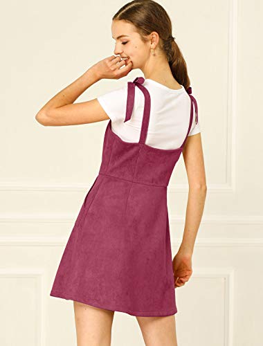 Allegra K Women's Casual Overall Dress Button Down Pockets Sleeveless Faux Suede Pinafore Dress 5